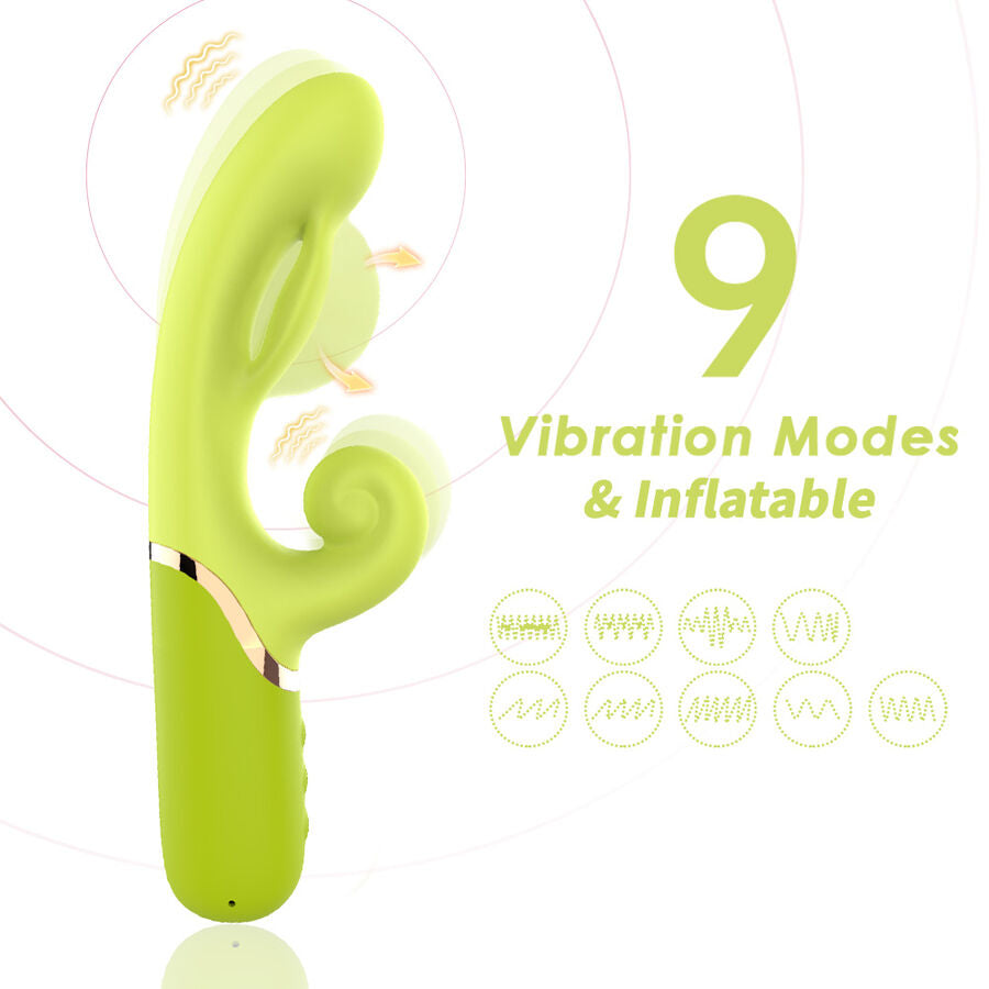 Close-up of the ARMONY Vibrador Estimulador Ponto A Inflável Verde, showing its flexible neck and inflatable tip.