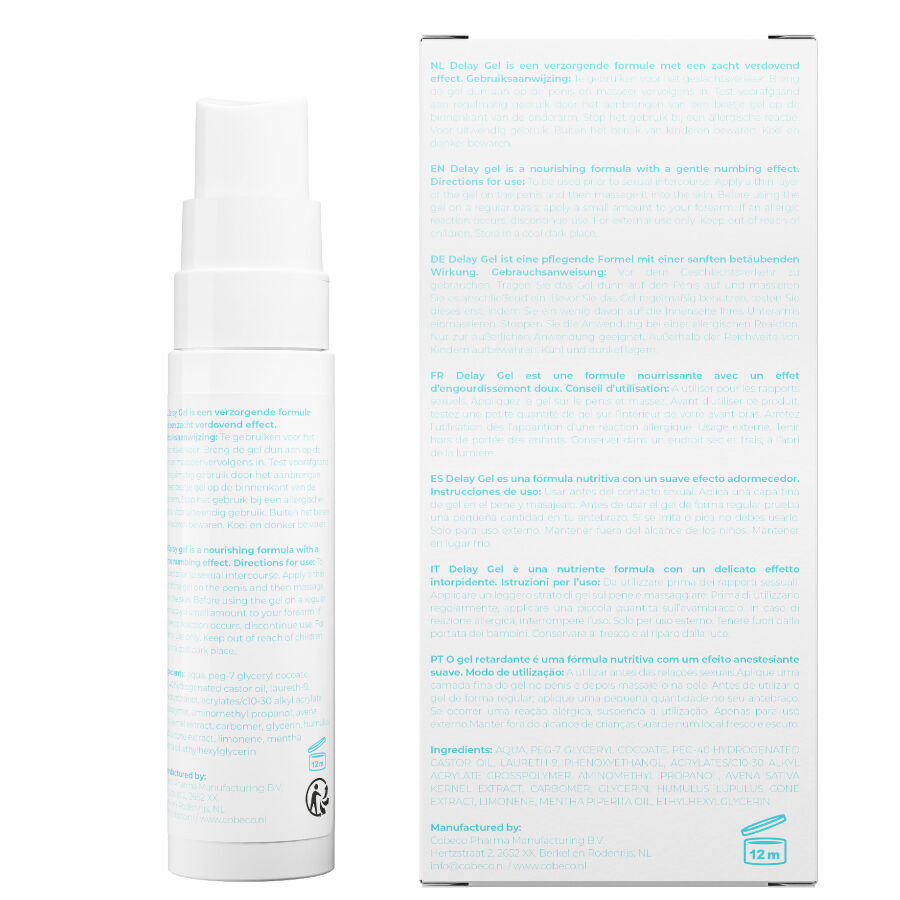 Embalagem do COBECO Viagel Gel Retardante para Homens 30 ML, mostrando o produto e detalhes da marca.