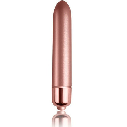 Close-up do ROCKS-OFF Bala Vibrante de Veludo Rose Bloom 10 Velocidades, destacando sua textura suave e design compacto.