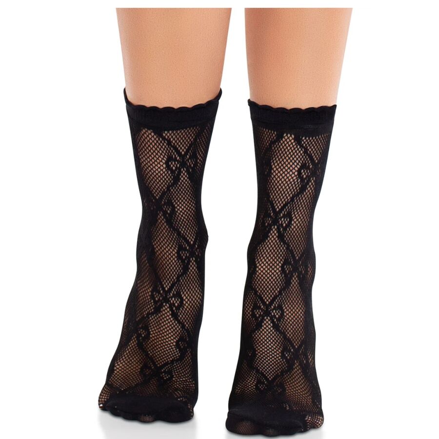 LEG AVENUE - MEIAS DE RENDA PRETA COM LAÇO