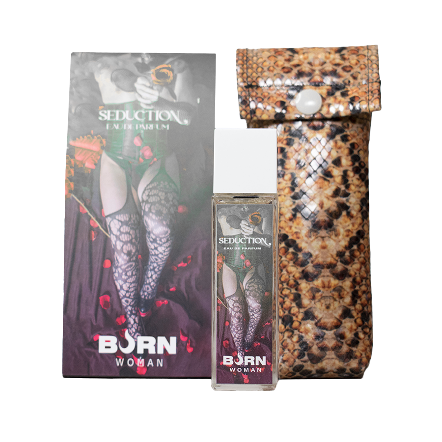 Frasco do BURN Perfume Feminino Sedução 20ml, mostrando o design elegante e compacto.