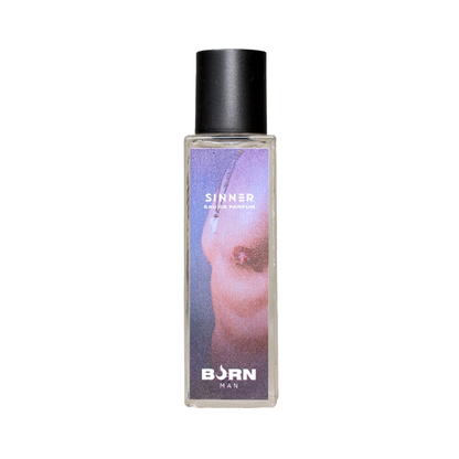 Frasco do BURN Perfume Masculino Sinner 20 ML com design elegante e compacto.