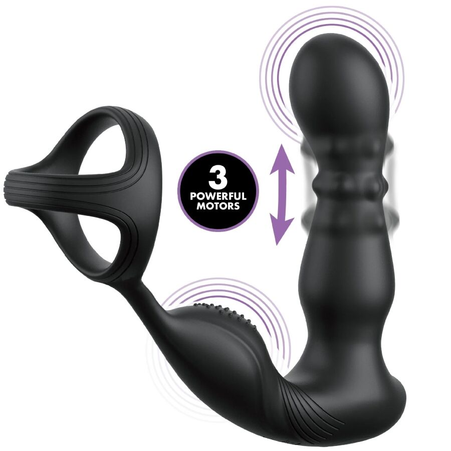 Close-up do Anal Fantasy Elite Anel Vibrante e Massageador Anal com Contas e Controle Remoto, destacando suas texturas e design ergonómico.