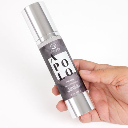 SECRETPLAY Loção Corporal Apolo Silk com Feromonas Masculina 50ml para hidratação e atratividade.