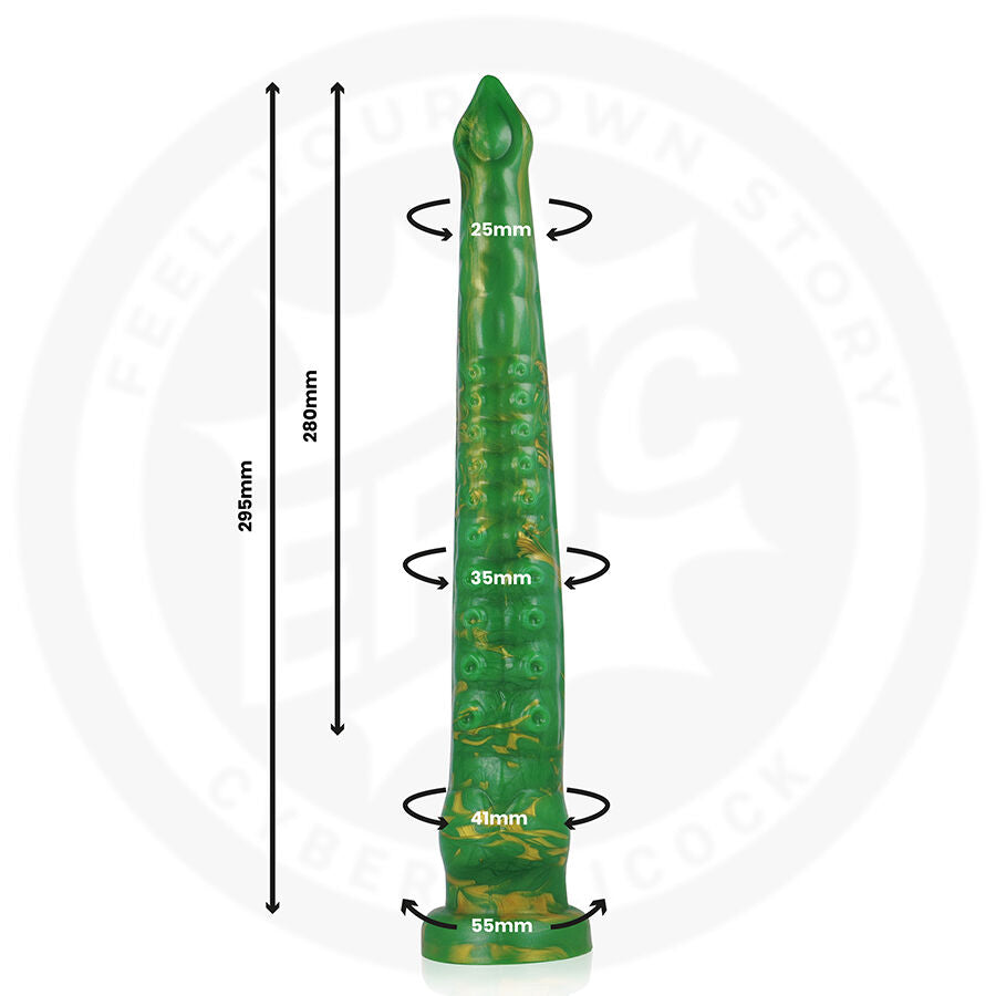 Close-up do Dildo EPIC CYBERSILICOCK Hylos Verde Flash, mostrando seu design ergonômico e cor vibrante.
