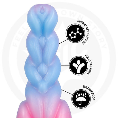 Close-up do Dildo Rheona Dawn da EPIC CYBERSILICOCK, destacando sua forma ergonômica e textura de silicone realista.