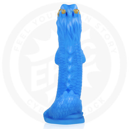 Close-up do Dildo Naga Dragão Celestial EPIC CYBERSILICOCK, mostrando sua textura detalhada e formato imponente.