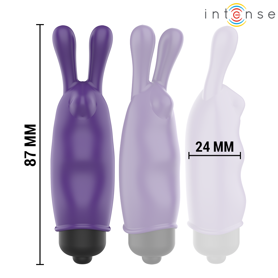Close-up da Bala Vibratória Mini Mística Roxa INTENSE, mostrando o seu design compacto e silicone aveludado.