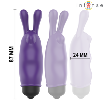 Close-up da Bala Vibratória Mini Mística Roxa INTENSE, mostrando o seu design compacto e silicone aveludado.