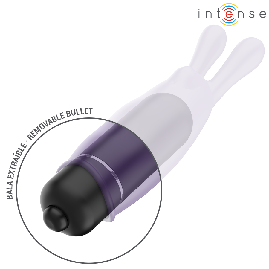 Close-up da Bala Vibratória Mini Mística Roxa INTENSE, mostrando o seu design compacto e silicone aveludado.