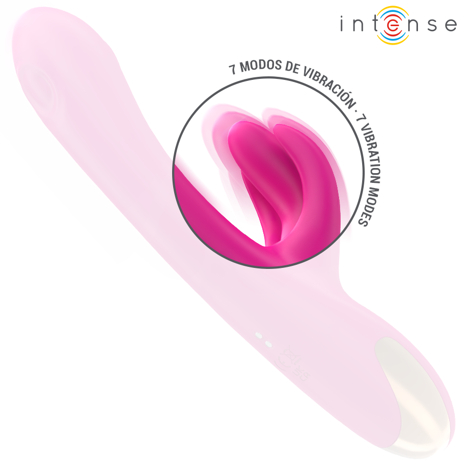 Vibrador rabbit INTENSE Britney de 23cm rosa, com triplo motor e design ergonómico para dupla estimulação.
