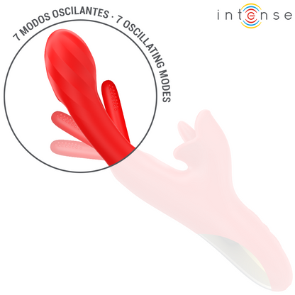 Vibrador multifuncional INTENSE Jessica de silicone vermelho com estimulação de lambida e oscilação
