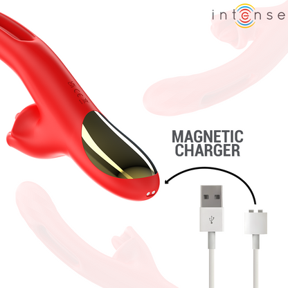 Vibrador multifuncional INTENSE Jessica de silicone vermelho com estimulação de lambida e oscilação