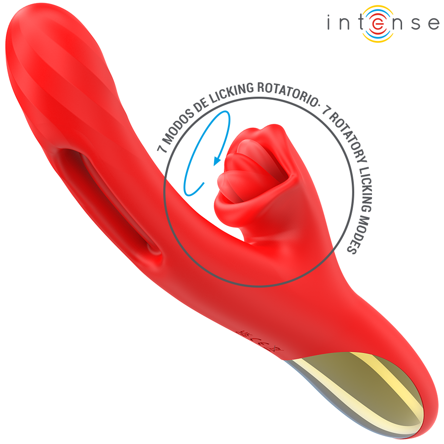 Vibrador multifuncional INTENSE Jessica de silicone vermelho com estimulação de lambida e oscilação