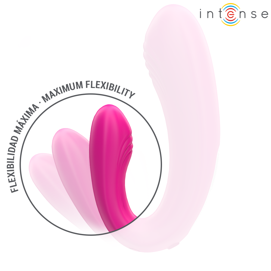 INTENSE Janet Dual Estimulador e Vibrador em U com Controle Remoto Rosa, destacando o design ergonômico e a cor vibrante.