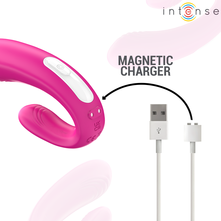 INTENSE Janet Dual Estimulador e Vibrador em U com Controle Remoto Rosa, destacando o design ergonômico e a cor vibrante.
