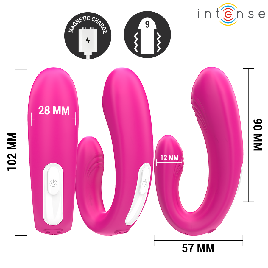 INTENSE Janet Dual Estimulador e Vibrador em U com Controle Remoto Rosa, destacando o design ergonômico e a cor vibrante.