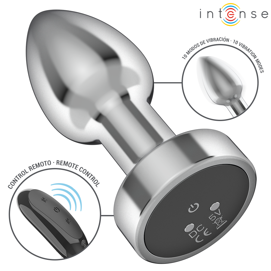 INTENSE Plug Anal Vibratório Metal com Controle Remoto S, destacando o design elegante e material.