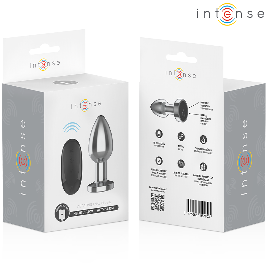 INTENSE Plug Anal Vibratório Metal com Controle Remoto L, design elegante e funcionalidades de prazer.