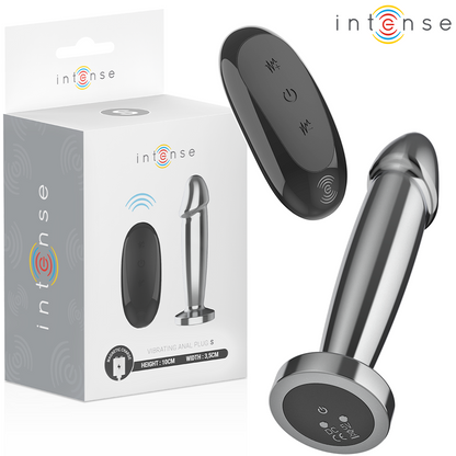 INTENSE Plug Anal Vibratório de Metal com Controle Remoto S, mostrando design elegante e funcionalidade.