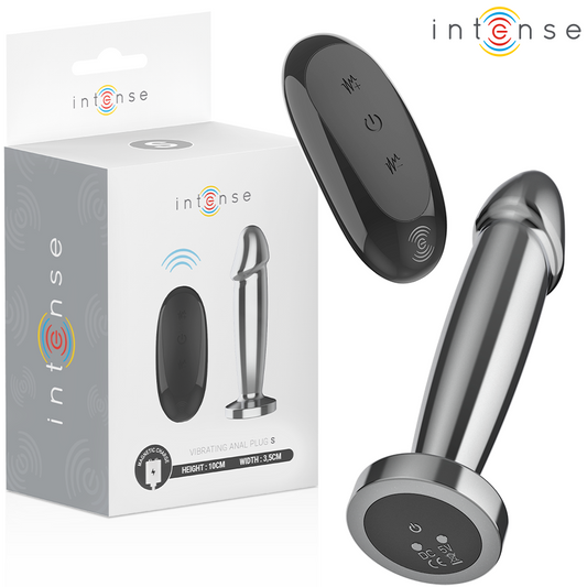 INTENSE Plug Anal Vibratório de Metal com Controle Remoto S, mostrando design elegante e funcionalidade.