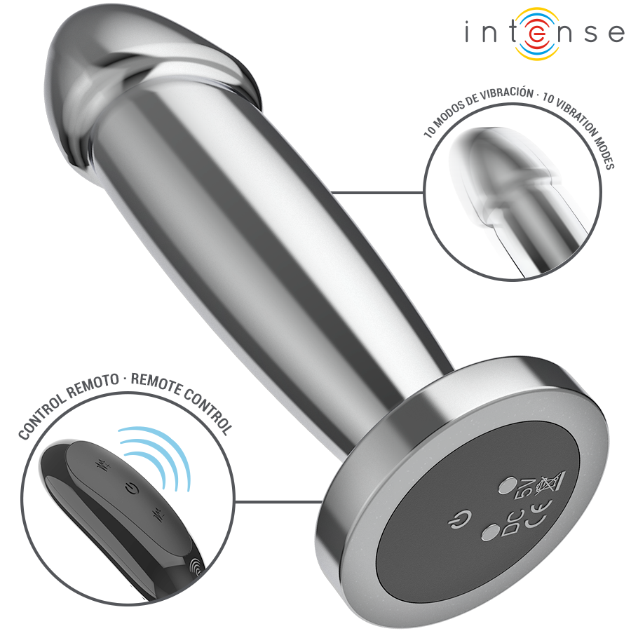 INTENSE Plug Anal Vibratório de Metal com Controle Remoto S, mostrando design elegante e funcionalidade.
