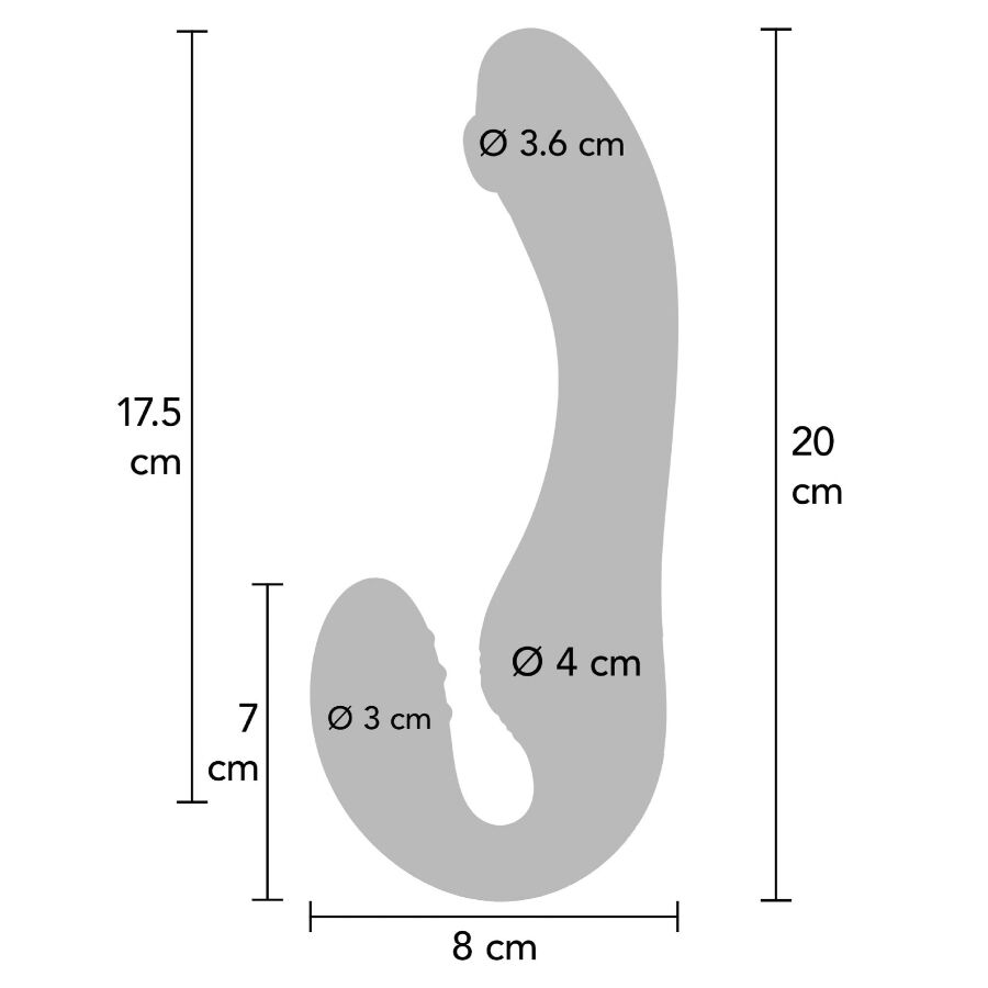 Vibrador Strap-On XOCOON 2 em 1 Sem Alças com Controle Remoto Roxo em diferentes ângulos e detalhes.