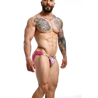 DNGEON Jockstrap com Argolas e Bojo Rosa Tamanho Único, vista detalhada do design e material