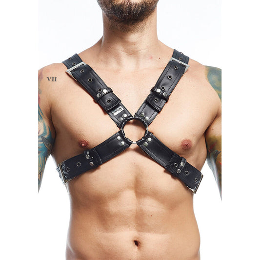 Cinto de Arreio MOB Dngeon Preto em couro sintético, ideal para momentos íntimos e jogos BDSM.