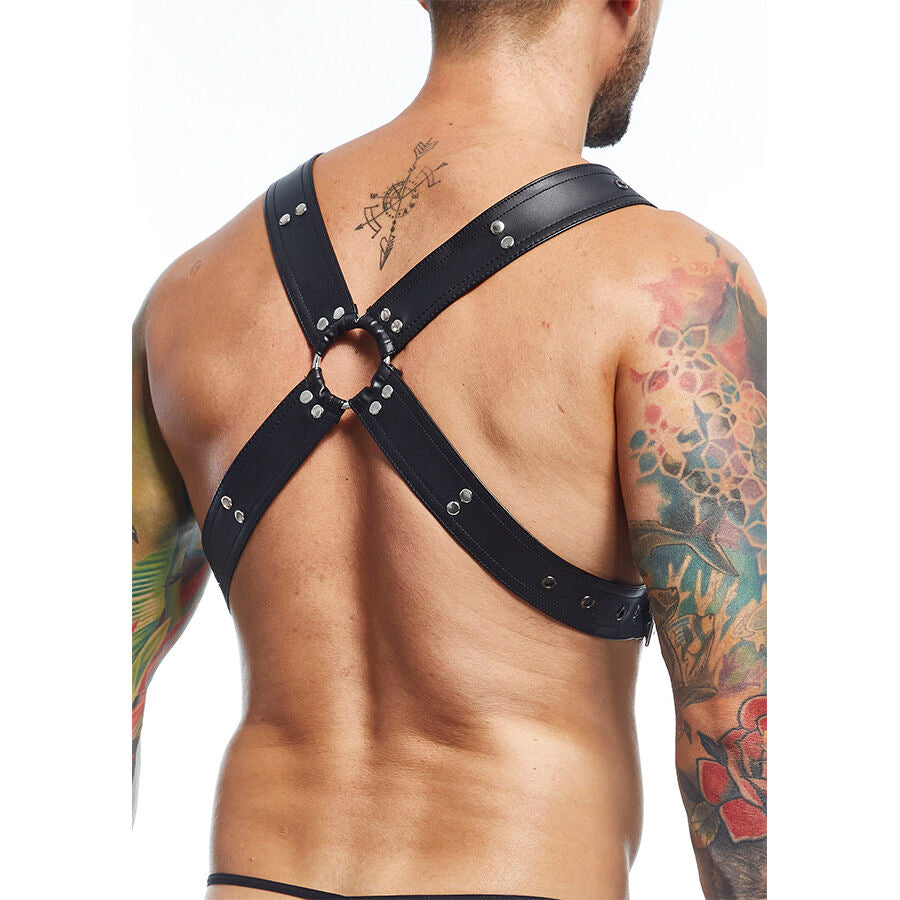 Cinto de Arreio MOB Dngeon Preto em couro sintético, ideal para momentos íntimos e jogos BDSM.