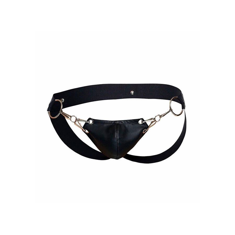 MaleBasics Jockstrap Dngeon Couro Sintético Preto com detalhes de corrente