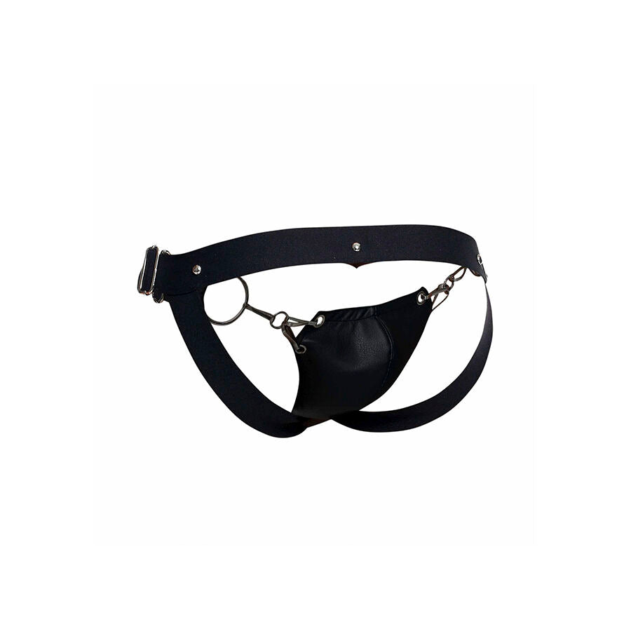 MaleBasics Jockstrap Dngeon Couro Sintético Preto com detalhes de corrente