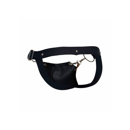 MaleBasics Jockstrap Dngeon Couro Sintético Preto com detalhes de corrente