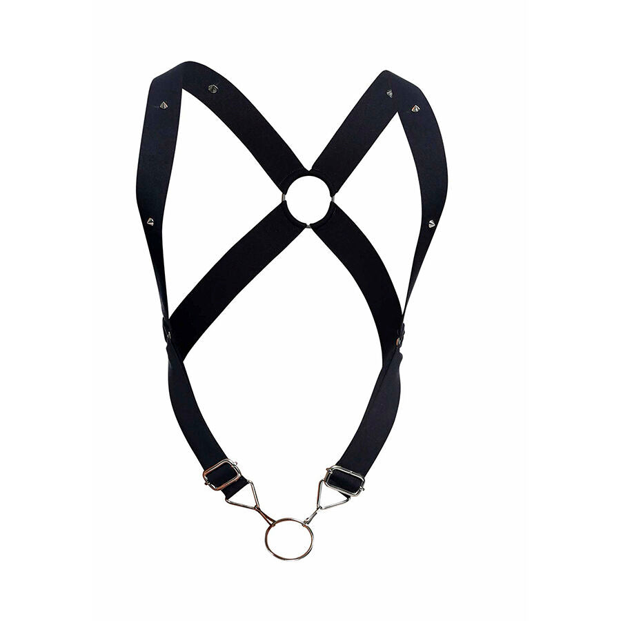 Arnês Cross Back Elástico MaleBasics Preto com detalhes em metal