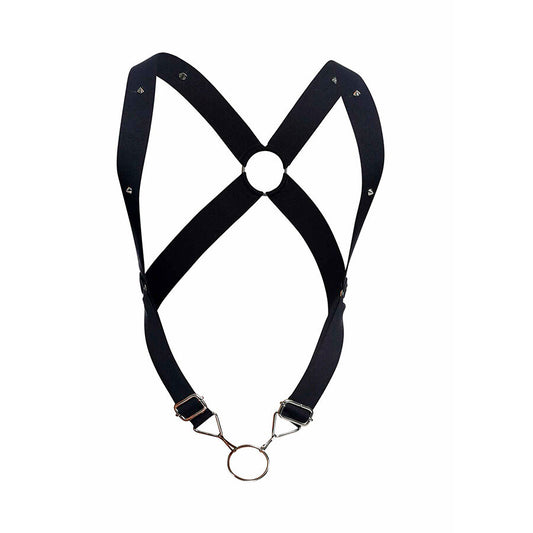 Arnês Cross Back Elástico MaleBasics Preto com detalhes em metal