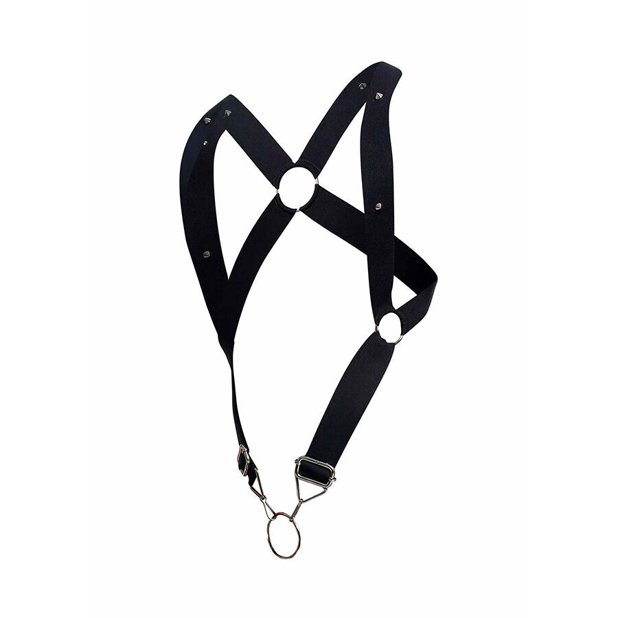 Arnês Cross Back Elástico MaleBasics Preto com detalhes em metal