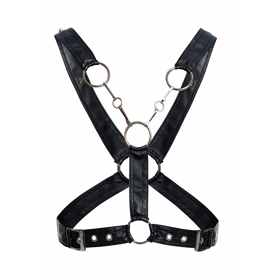 MOB Harness Crossed Black Chain em couro sintético e detalhes de metal