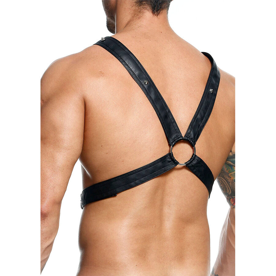 MOB Harness Crossed Black Chain em couro sintético e detalhes de metal