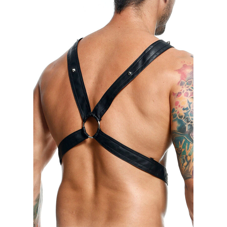 MOB Harness Crossed Black Chain em couro sintético e detalhes de metal