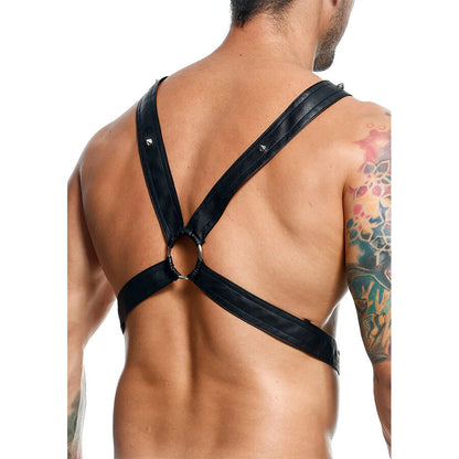 MOB Harness Crossed Black Chain em couro sintético e detalhes de metal