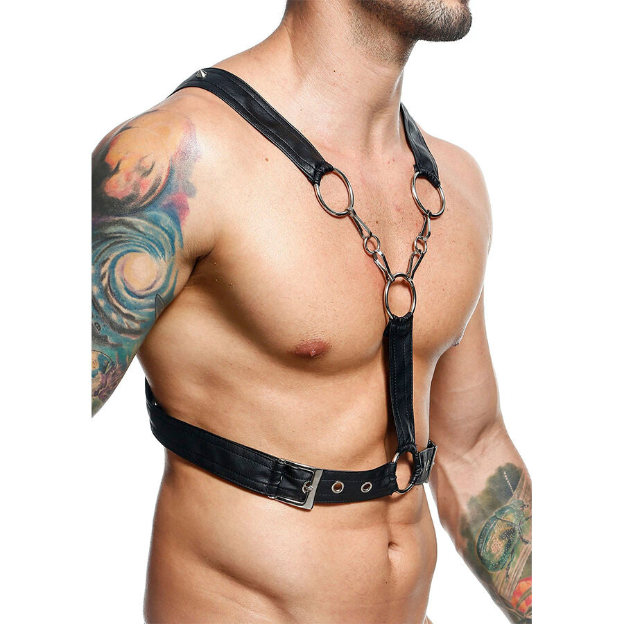MOB Harness Crossed Black Chain em couro sintético e detalhes de metal