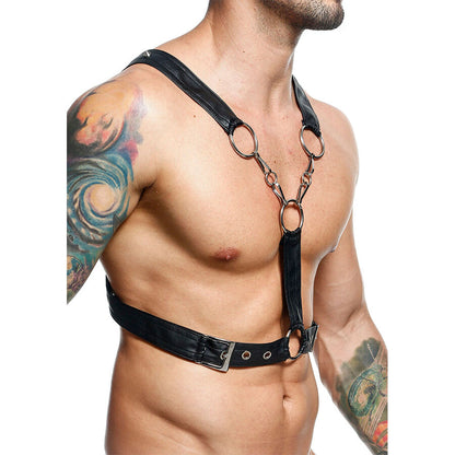 MOB Harness Crossed Black Chain em couro sintético e detalhes de metal