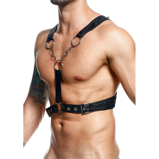 MOB Harness Crossed Black Chain em couro sintético e detalhes de metal