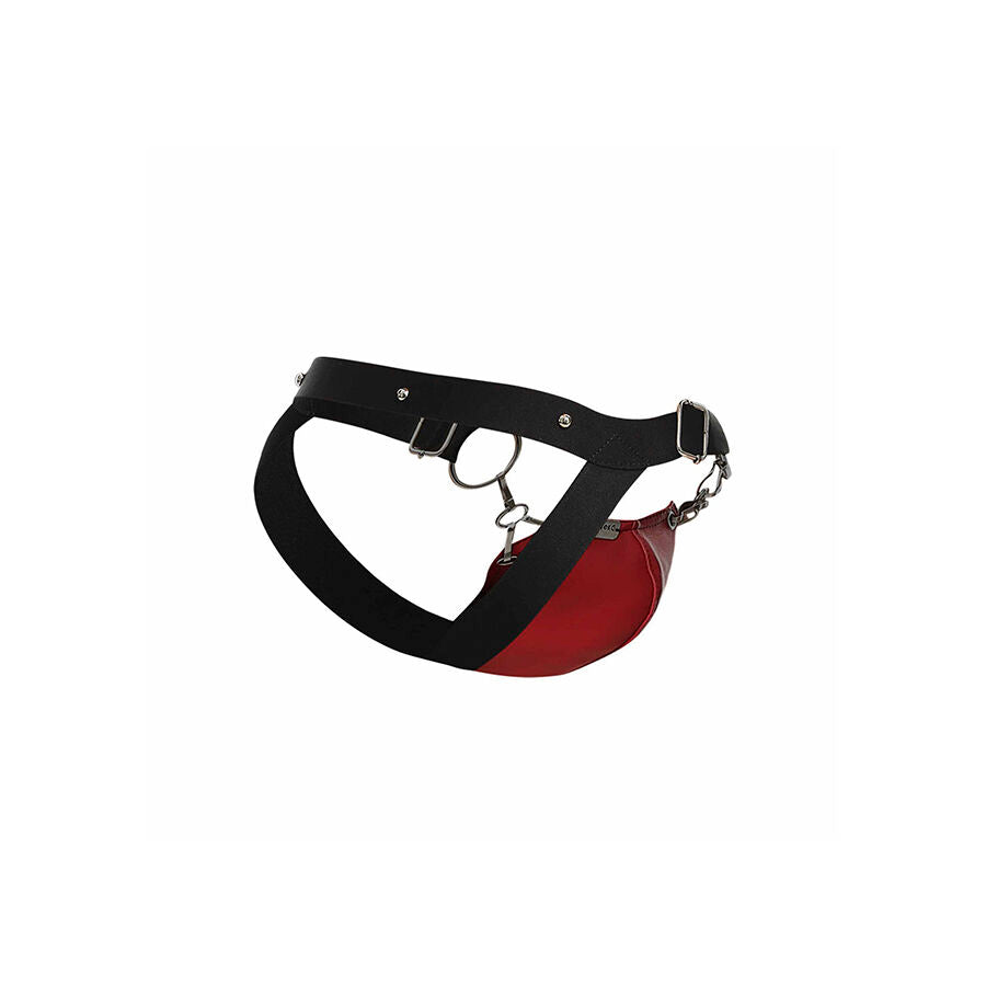 Detalhe da Jockstrap MOB - DNGEON Snap Vermelho, exibindo o tecido e design atlético.