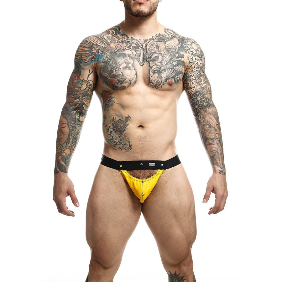 MOB Jockstrap Dngeon Amarelo Desportista mostrando design e material