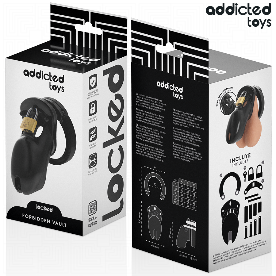 Gaiola para Pênis ADDICTED TOYS LOCKED Forbidden Vault 10 CM, exibindo seus detalhes e design seguro.