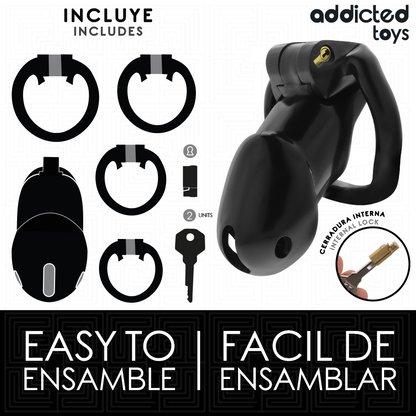 Gaiola peniana ADDICTED TOYS LOCKED Mindnight Cell para controlo e submissão, com anéis de ajuste e fechadura.