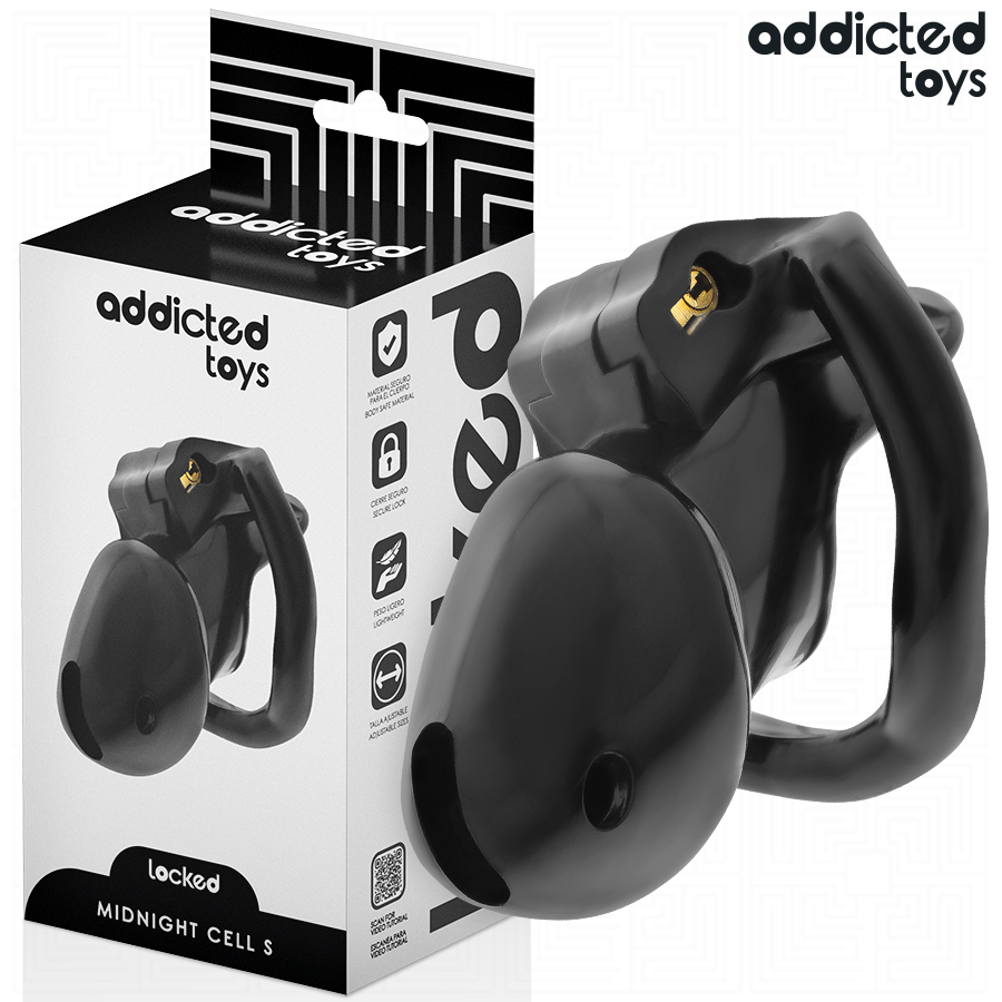 Gaiola peniana ADDICTED TOYS LOCKED Mindnight Cell S com anéis de ajuste e mecanismo de fecho.