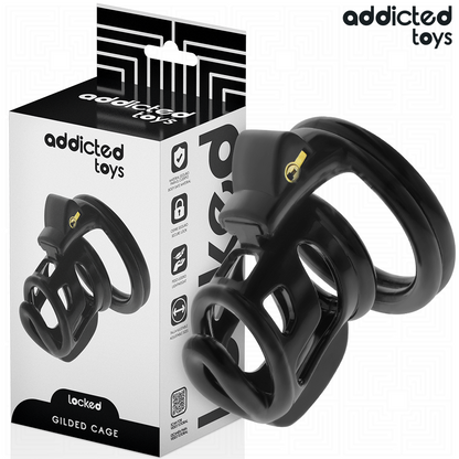 Imagem da Gaiola de Castidade Metálica Addicted Toys Gilden 8.5cm com todos os seus componentes.