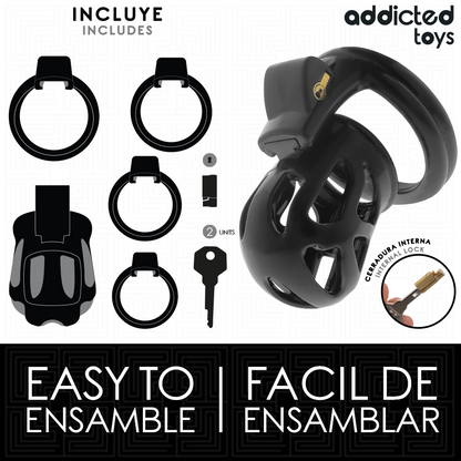 Gaiola de castidade ADDICTED TOYS LOCKED Silent Keep 7,5 CM com anéis e fechadura.